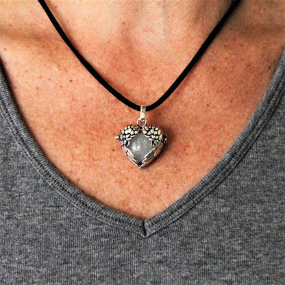 Heart Wings Memorial Locket (Antique Silver) with Memorial Marble | Sterling Silver Memorial Pendant | Winged Heart Jewelry Gift for Her
