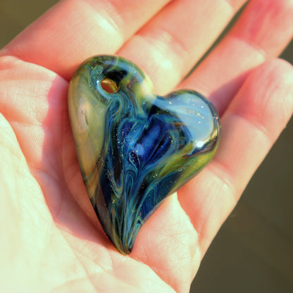 Glass Blue Auralite Heart Memorial Pendant Cremation Jewelry Memorial Ash Keepsake Blue Heart Urn Pendant Glass Cremation Pendant Urn