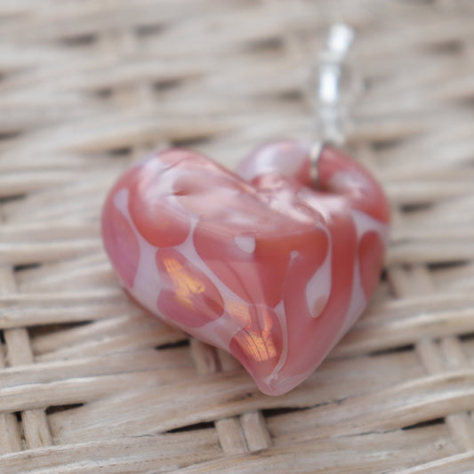 Pink & Gold "Aura" Heart Memorial Pendant Ash Cremation Jewelry Keepsake Glass Heart Sympathy Gift Blown Glass with Ashes Glass Memorial