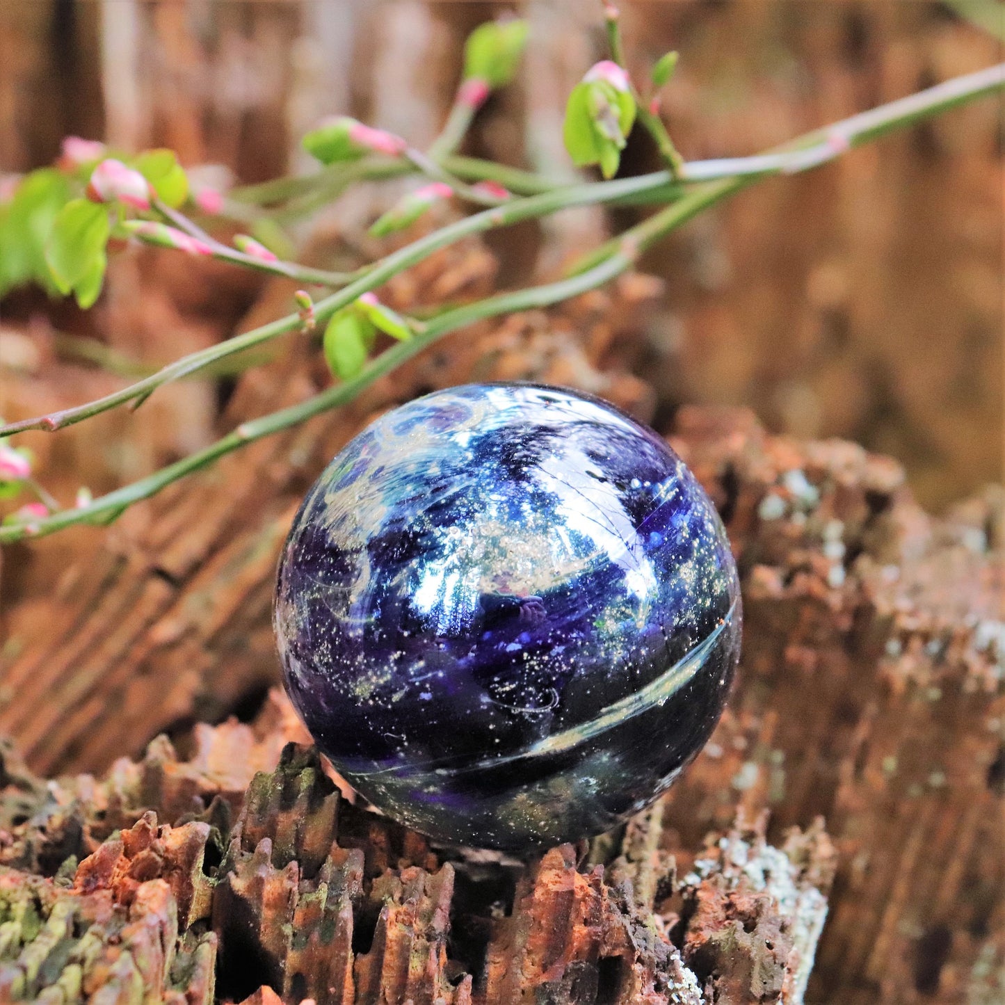 Cobalt Blue "Universe" Memorials 1"Marble & 2" Mini Globe Memorial Keepsake Globe with Ashes Handmade Lampwork Glass Globe marble
