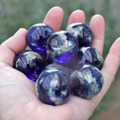 Cobalt Blue "Universe" Memorials 1"Marble & 2" Mini Globe Memorial Keepsake Globe with Ashes Handmade Lampwork Glass Globe marble