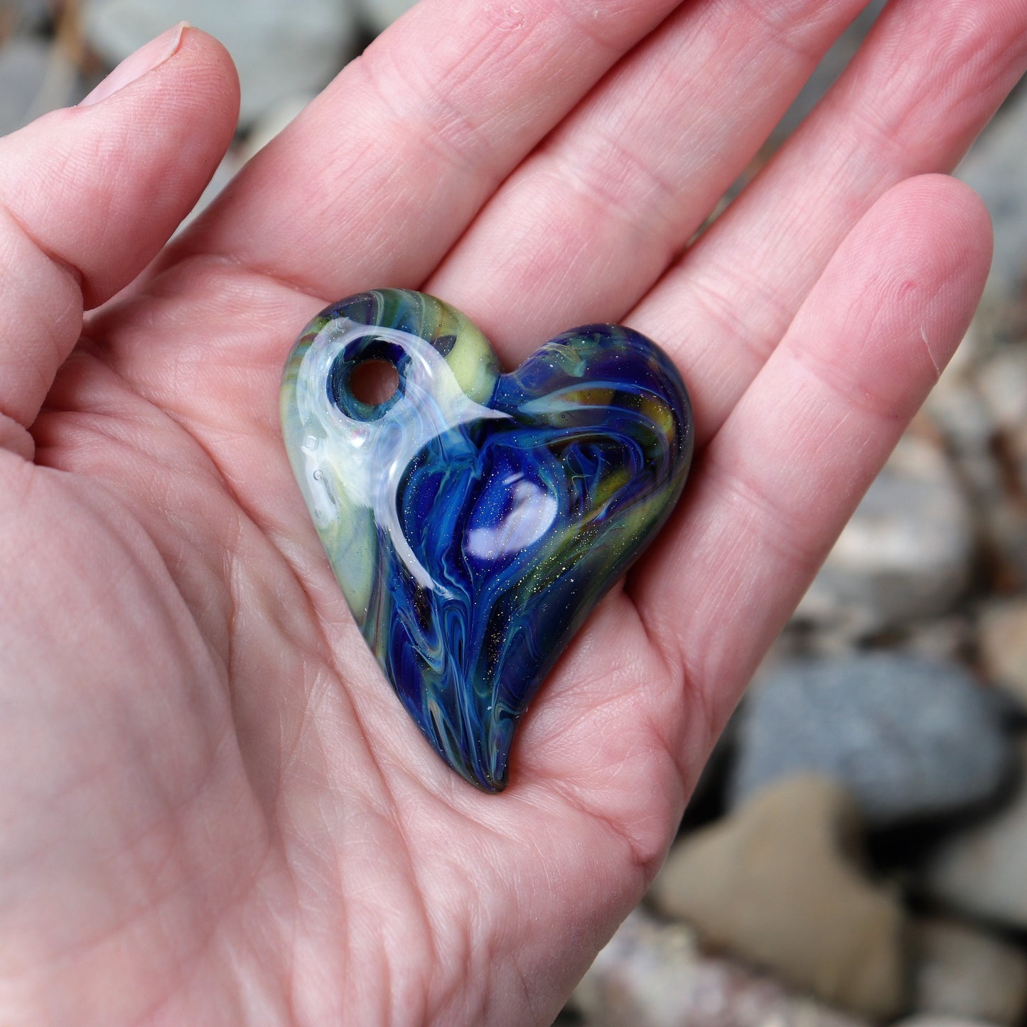 Glass Blue Auralite Heart Memorial Pendant Cremation Jewelry Memorial Ash Keepsake Blue Heart Urn Pendant Glass Cremation Pendant Urn