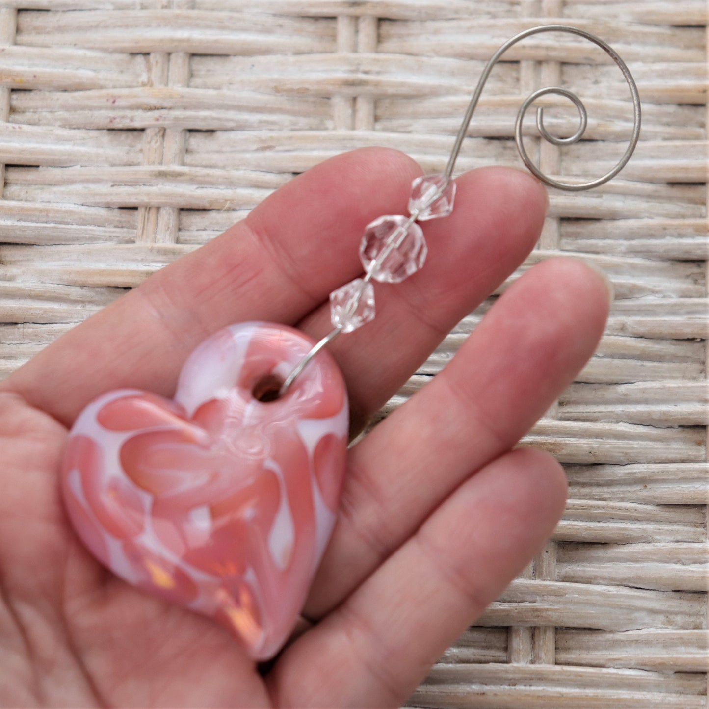 Pink & Gold "Aura" Heart Memorial Pendant Ash Cremation Jewelry Keepsake Glass Heart Sympathy Gift Blown Glass with Ashes Glass Memorial