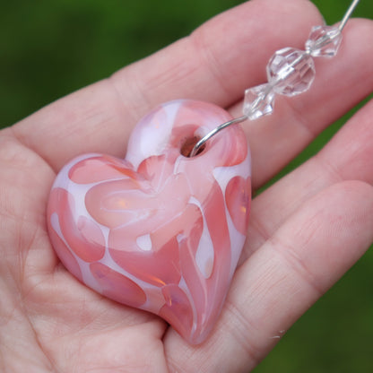 Pink & Gold "Aura" Heart Memorial Pendant Ash Cremation Jewelry Keepsake Glass Heart Sympathy Gift Blown Glass with Ashes Glass Memorial