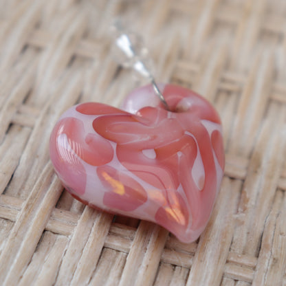 Pink & Gold "Aura" Heart Memorial Pendant Ash Cremation Jewelry Keepsake Glass Heart Sympathy Gift Blown Glass with Ashes Glass Memorial