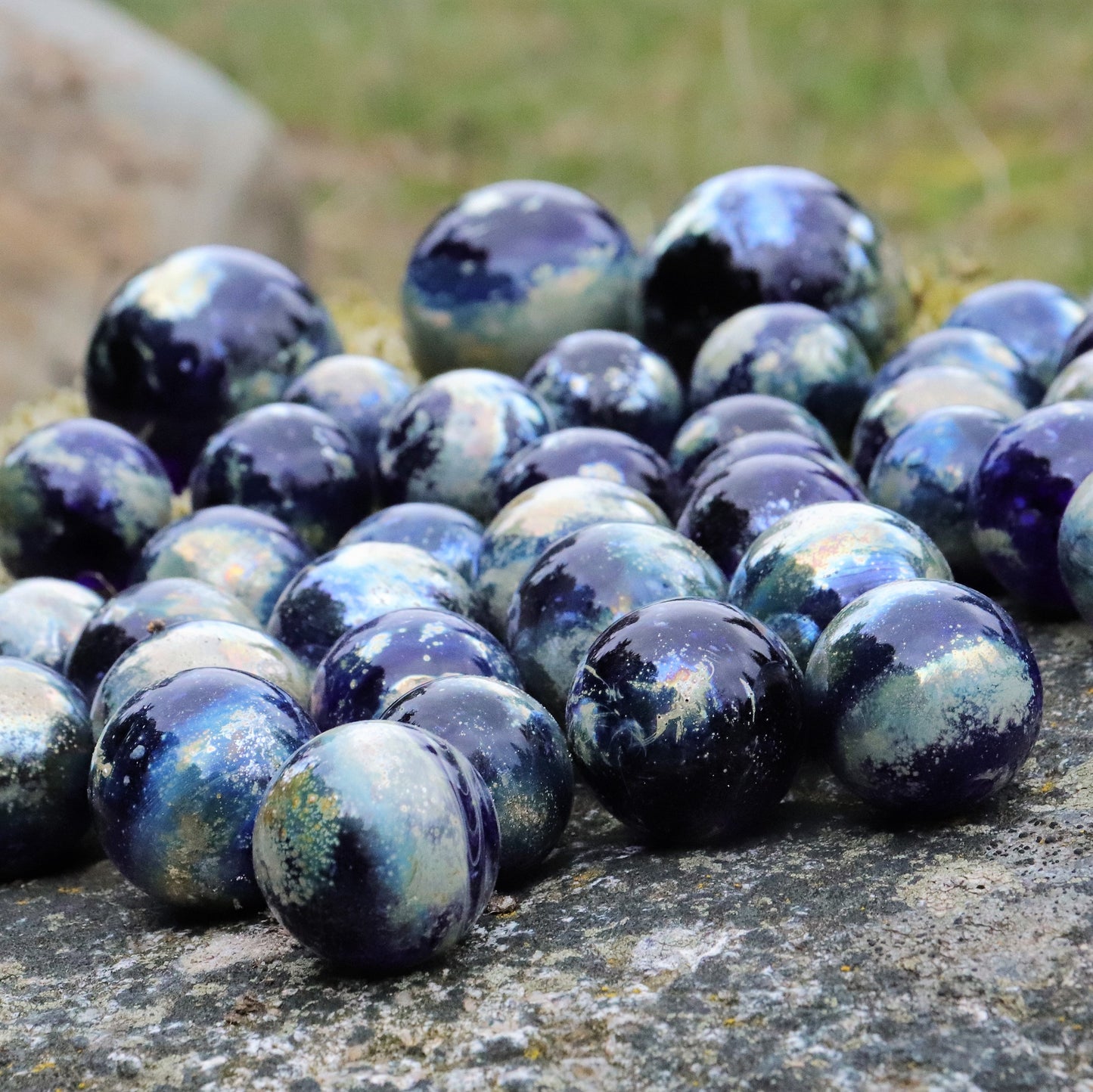 Cobalt Blue "Universe" Memorials 1"Marble & 2" Mini Globe Memorial Keepsake Globe with Ashes Handmade Lampwork Glass Globe marble