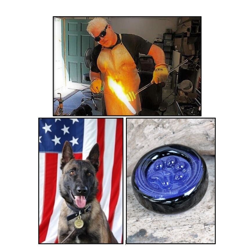 P K-9 Fallen Officer Memorial K9 Officer Police Dog Memorial Paw Print Glass Paperweight Dog Ashes Memorial Paw Print Keepsakes