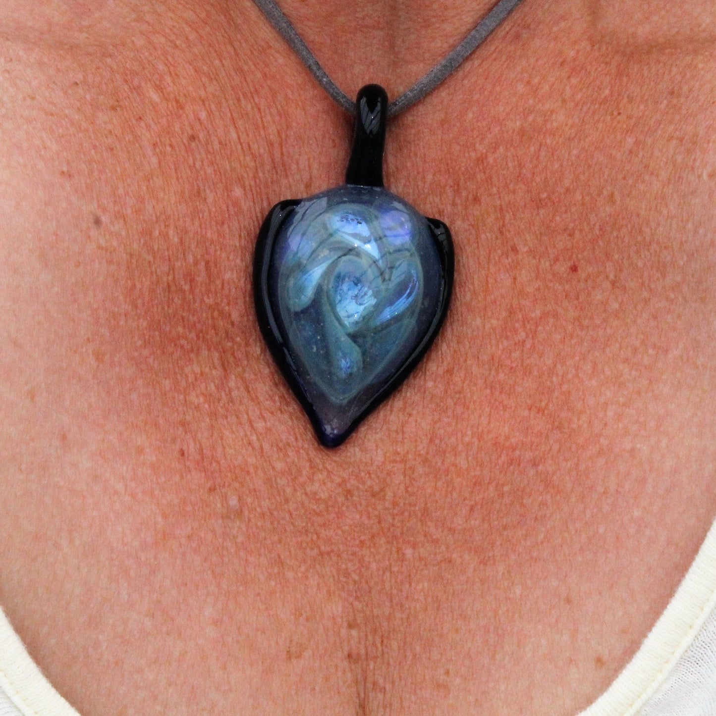 Teardrop Memorial Pendant with Silver Fumed Pattern Unique Memorial Gift Keepsake Memorial Pet Lover Gift Starry Night Glass Art